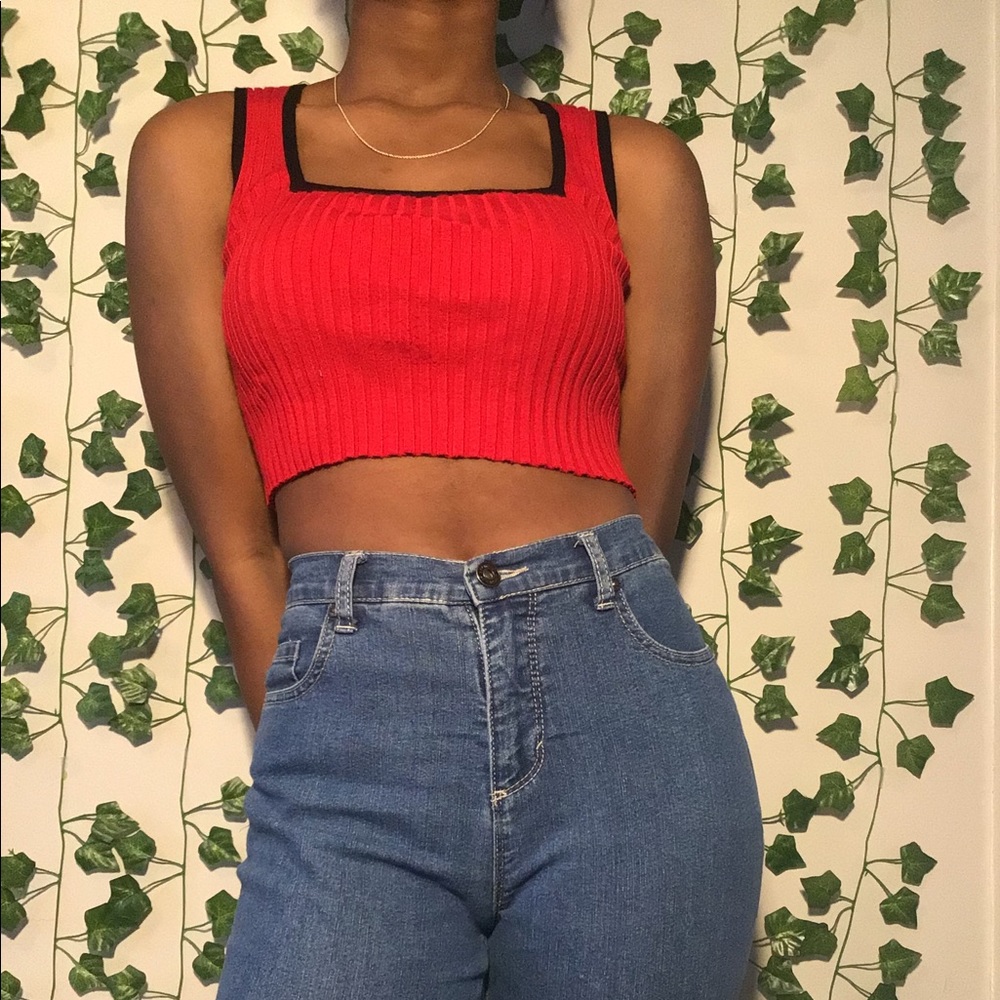 BELLDINI red and black stretchy crop top